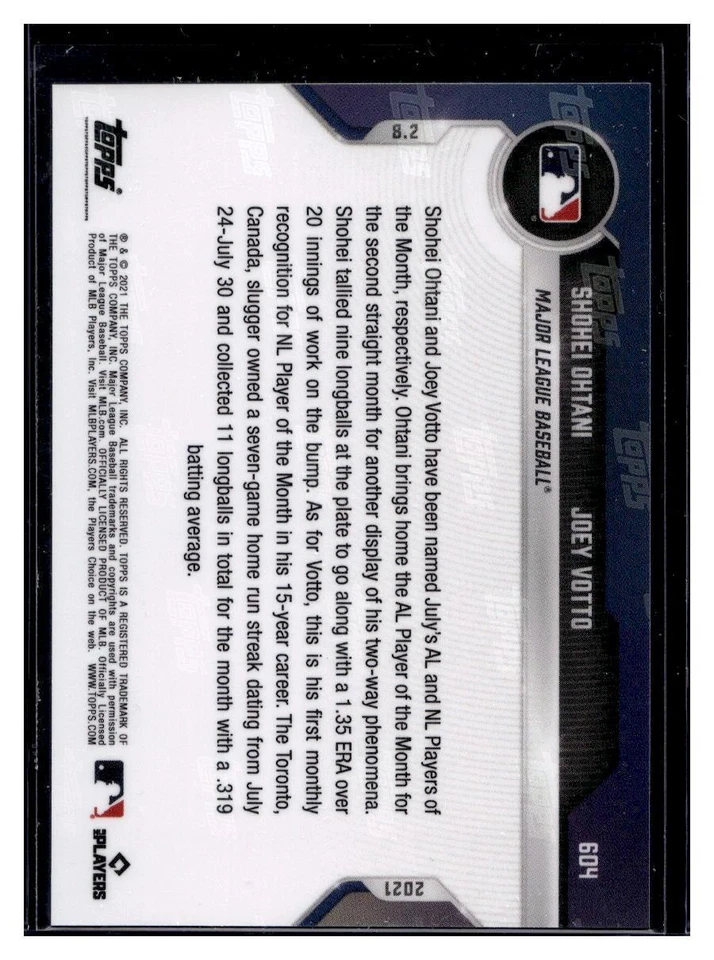 2021 Topps Now #604 Shohei Ohtani & Joey Votto Purple Parallel Card #d /25 - Image 2 of 2