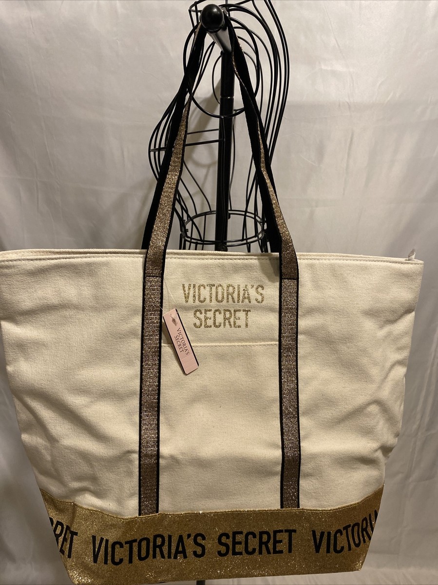 Victoria’s secret Victoria's Secret Canvas Tote Bag Metallic Gold Accent Glitter