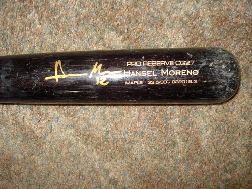 Former Mets' farmhand Hansel Moreno In Person Auto GU Baseball Bat