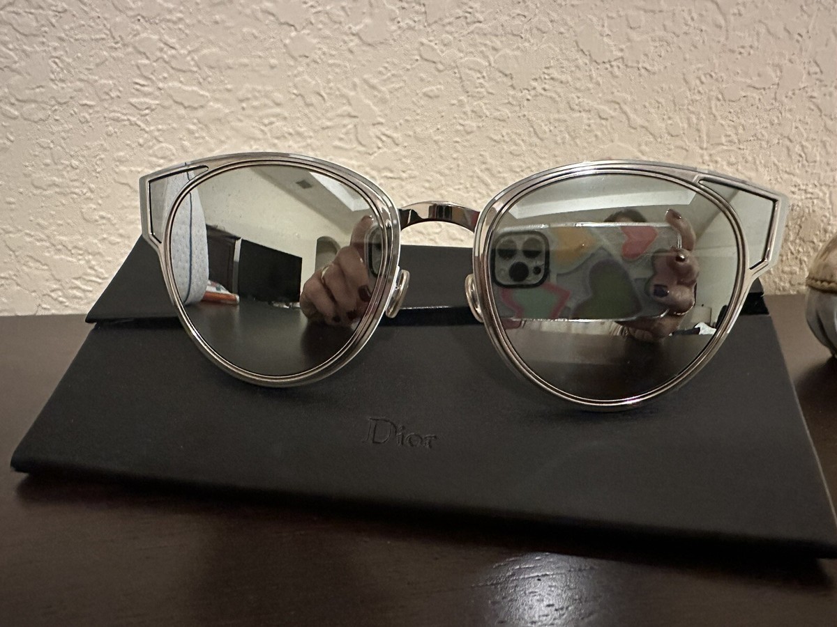 CHRISTIAN DIOR SCULPT Palladium Silver Mirrored Cat Eye Metal