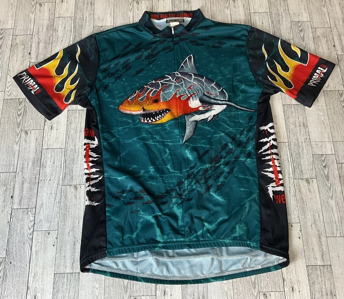 Vintage Primal Wear Shark Ride for the Halibut Cycling Jersey Zip