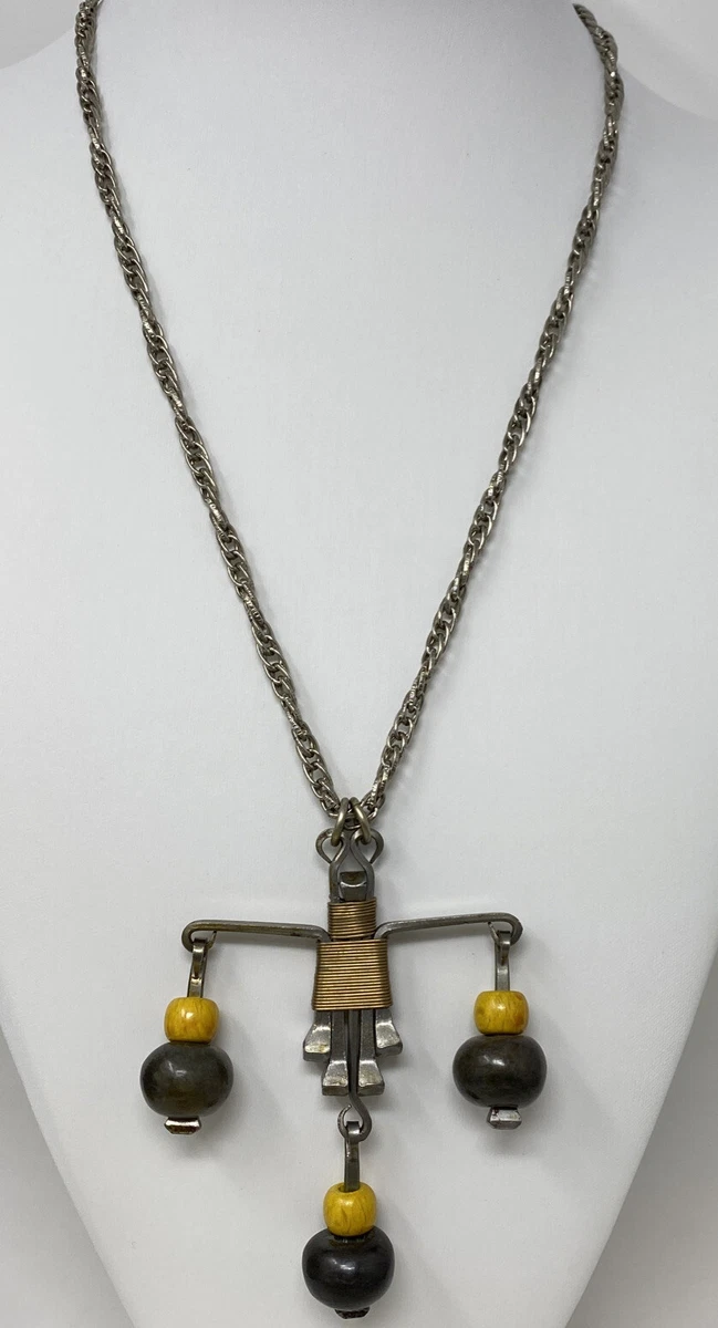 Vintage Mid Century Modern Horseshoe Nail Necklace Pendant Brutalist Boho