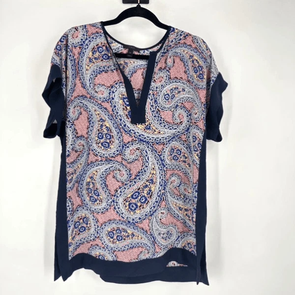 J. Túnica Crew feminina colorblock paisley top natação cover-up azul vermelho tamanho 2XS - Imagem 2 de 4