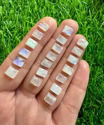 Natural Rainbow Moonstone 6x8MM Rectangle Cabochon 20Pcs Lot For Jewelry Making