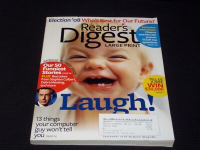 2008 SEPTEMBER READER'S DIGEST LARGE PRINT MAGAZINE - LAUGH FRONT COVER - E 4465