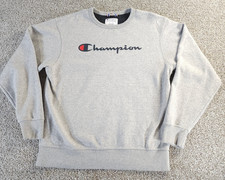 Champion Sweatshirt Men  s Medium Crewneck Spellout Long Sleeve Grey Pullover