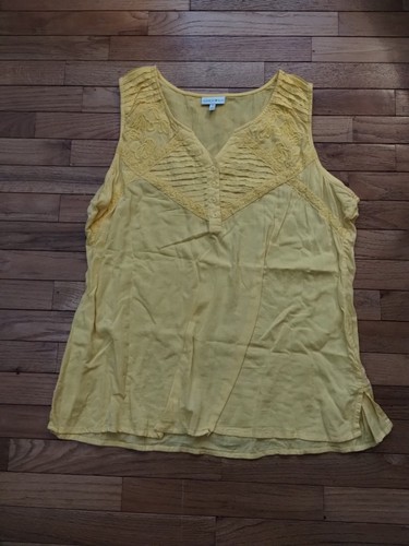 Vintage Fashion Bug Yellow Cotton Sleeveless Tank Top Blouse Size 1X Embroidered - Picture 1 of 9