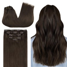 DOORES 14" Remy Human Hair Extensions Clip in 5pcs 75g Light Dark Brown Straight
