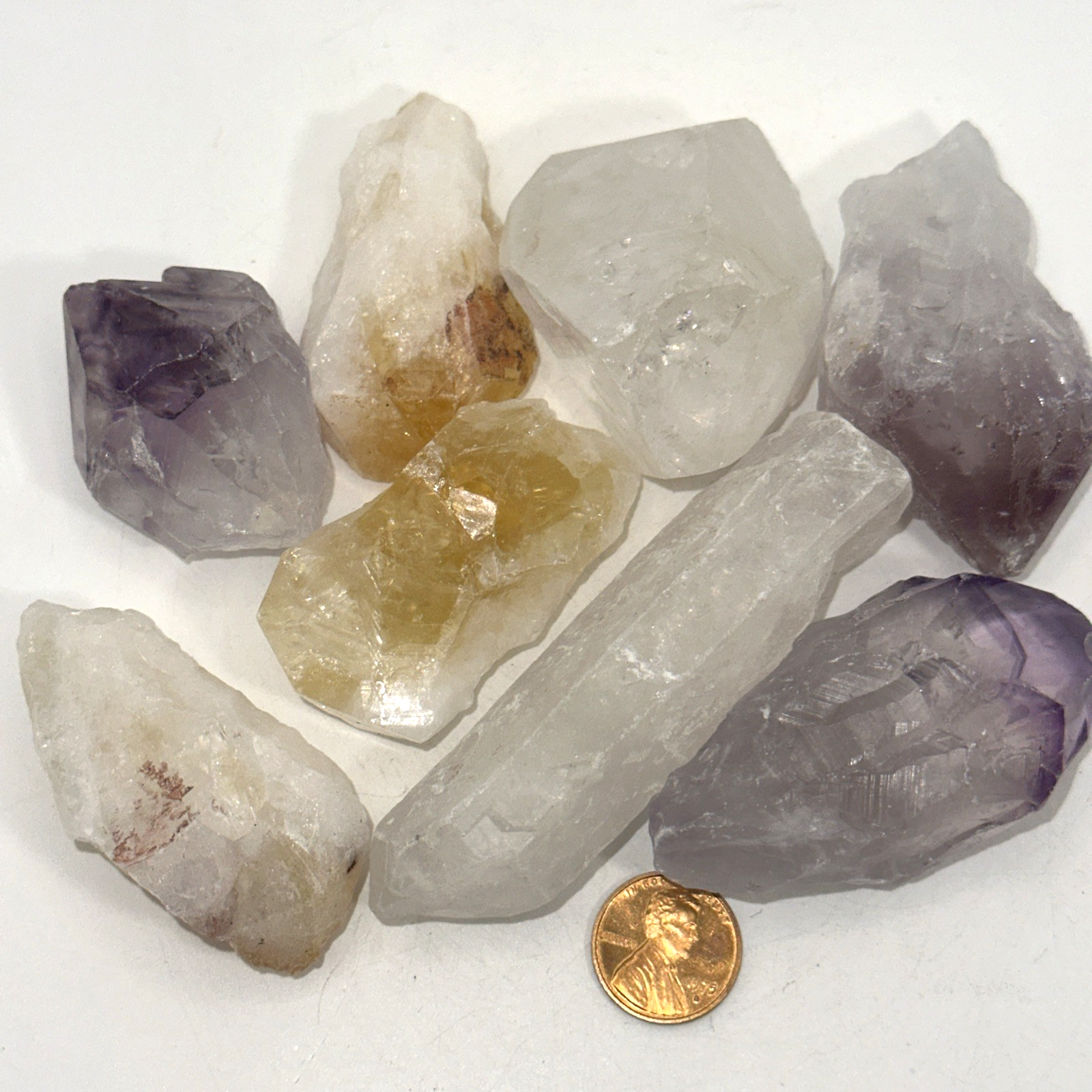 1 lb. Assorted Amethyst, Citrine, Quartz Large Crystal Points Lot 2