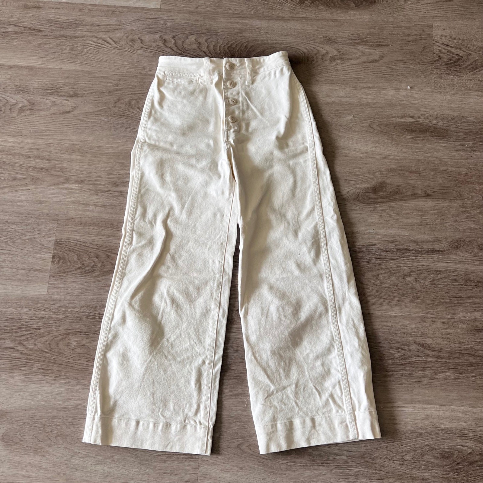 Madewell Wide Leg Crop Pants Cream Off-White Button Fly Size 25 High Rise