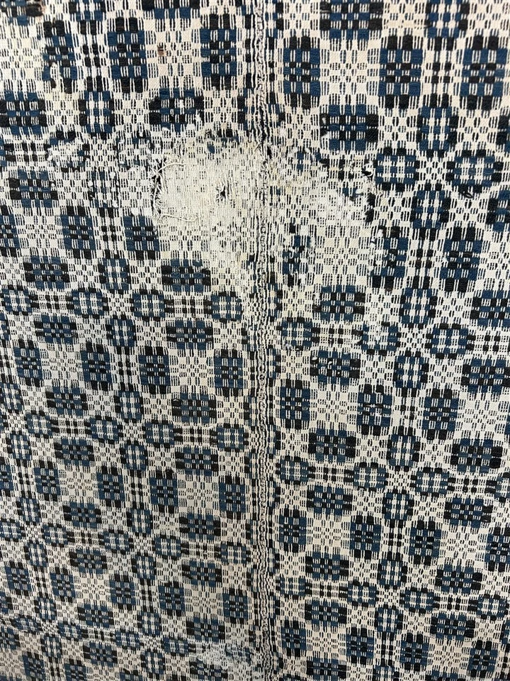 antiguo cobertor 3 colores azul negro crema 72 x 87 costura central 19 original  Foto 4 de 4