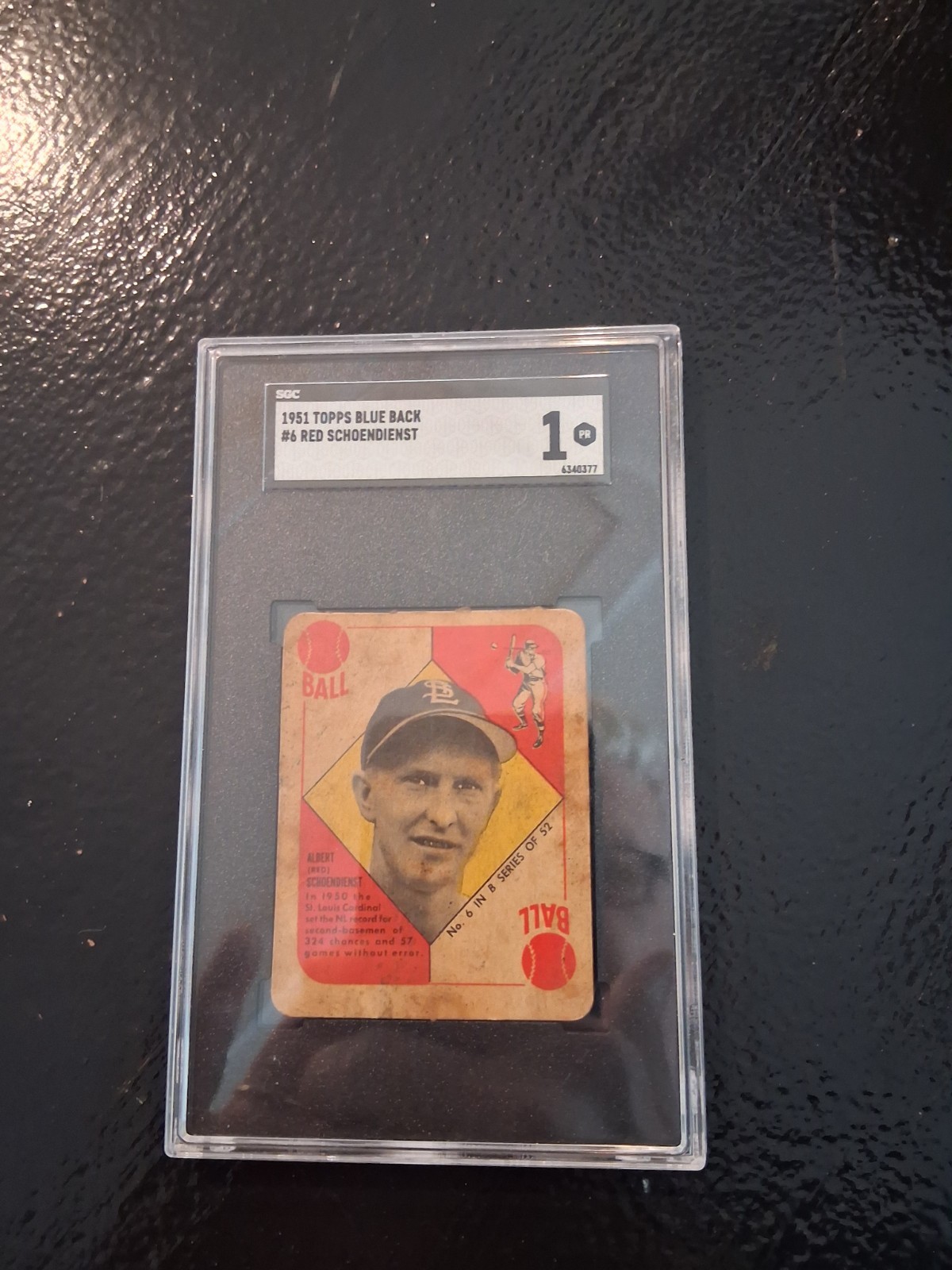 Red Schoendienst #6 (Baseball Cards 1951 Topps Blue Back) — is it worth grading?