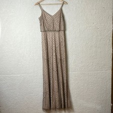 Adrianna Papell Womens Nude Beaded Sequined Sparkle Evening Gown Size 4