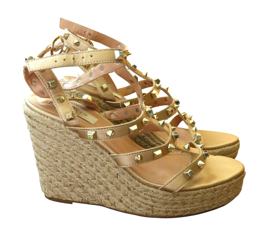 STEVEN Steve Madden SALLINA ESPADRILLES High Heels GLADIATOR STUDDED Gold 8 M