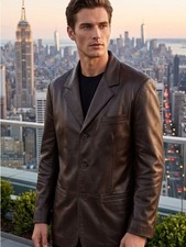 Jones New York Men's Dark Brown Leather Blazer Jacket Vintage