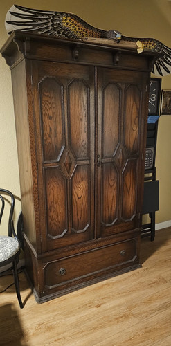 Antique Oak Armoire Wardrobe 2 Doors 1 Drawer 2 Shelves 72x48x18