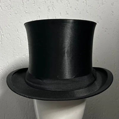 Men’s Vintage Edwardian 1900s 1910s Black Top Hat 100% Silk 57 Cm 7 1/8 UK - Image 1 of 4