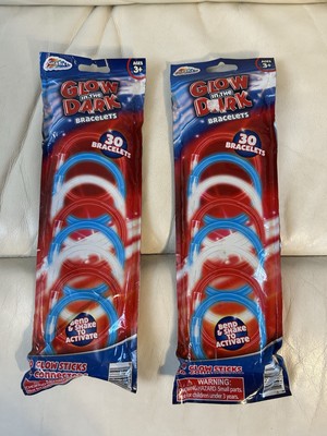 LOT 2 Grafix Glow in the Dark Bracelets 30 pack EACH Red White &Blue NEW