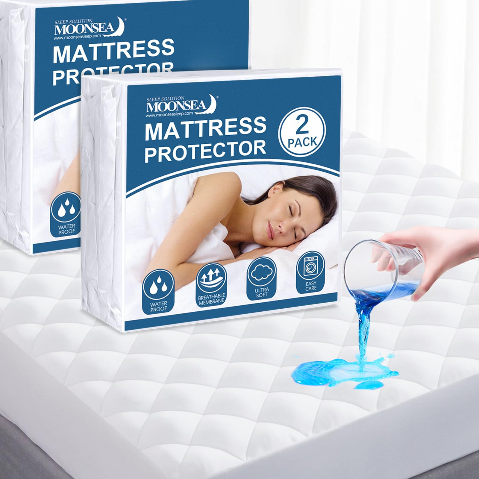 Twin XL Waterproof Mattress Protector Pad 2 Pack Quilted Absorbent Bed Cover