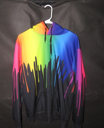 Rainbow Multicolor Splatter Hoodie Mens Large