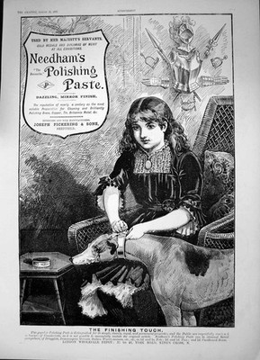 Original alter antiker Druck Needhams Polierpaste schillernde Spiegeloptik 1886