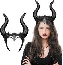 Halloween Devil Horns Headband, Black Ram Horns Headgear, Dragon Headwear for Ad