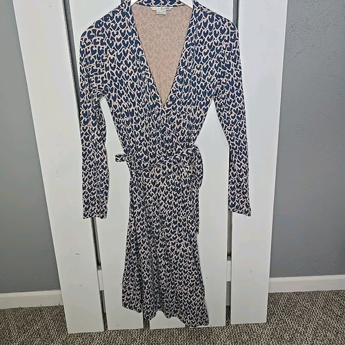 VALENTINO Abito Boden cuore blu beige avvolgente lunghezza ginocchio taglia US 6R classico carriera Pasqua