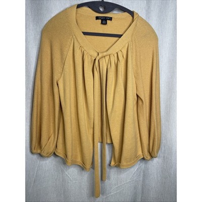 August Silk - Women s Cardigan Mustard Size Large - Tie Closure