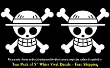 One Piece Skull Pirate Luffy Two PK of 5" White Vinyl Decals Car Window
