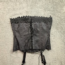 Frederick's of Hollywood Corset Women 38 Black Excellent Lace Garter Damask