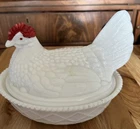 Vintage Westmoreland Hen On Nest 7"  White Milk Glass