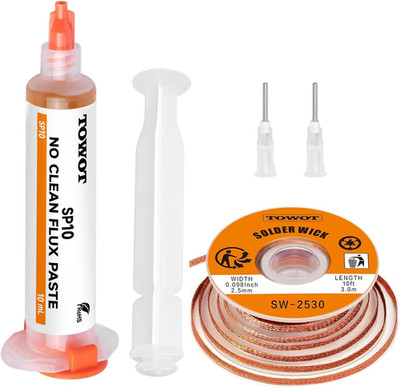 10ft Solder Wick Braid & No-Clean Soldering Flux Paste (10cc) - Desoldering K...
