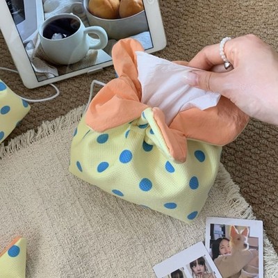 Unique Fabric Tissue Box With Pull Cord Paper Towel Container With Drawstring