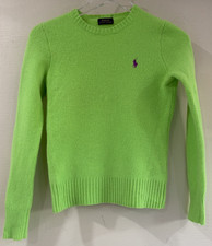 POLO Ralph Lauren Girl Kids Sz L Round Neck Neon Green LS Wool Cashmere Sweater