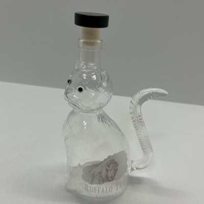 RARE New Buffalo Trace Whiskey Glass Cat Figural Decanter Bottle w Stopper 8 