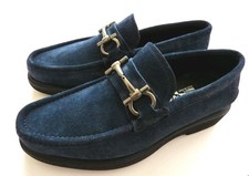 $850 SALVATORE FERRAGAMO Blue Gancini Calf Suede Shoes Loafers 6 US 39 Euro 5 UK