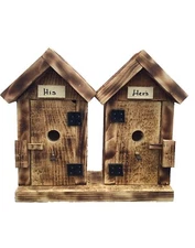 His and Hers Hanging Bird Houses in Burnt Pine Wood- Amish Made in the USA