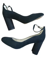 MARC FISHER Black Block Heels Leather "Magie" Size 9M Ankle Strap