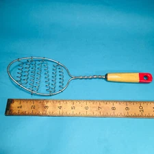 VINTAGE ART DECO ANDROCK BEATER WHIPPER TINNED Kitchen Utensil Red Wood Handle