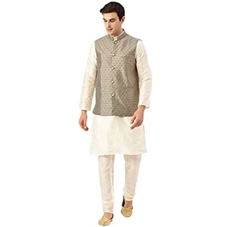 White kurta and clearance nehru jacket