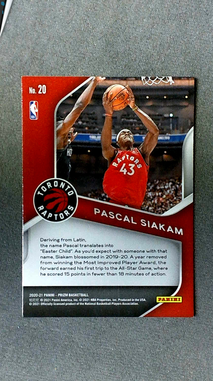 2020-21 Panini Prizm Dominance #20 Pascal Siakam Raptors