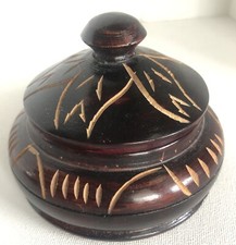 Vtg Hand Crafted Turned Wood Carved Bowl Lid Spice Jar Jewelry Trinket Ring Box