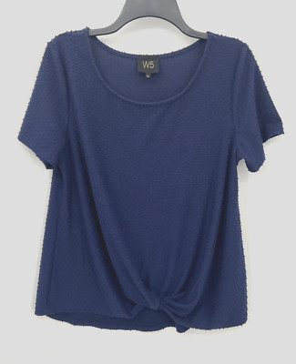 W5 Anthropologie Top Womens XL Blue Swiss Dot Twist Waist Short Sleeve Boho