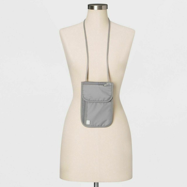 New RFID Gray Lightweight Wallet Undergarment Neck Pouch Made By