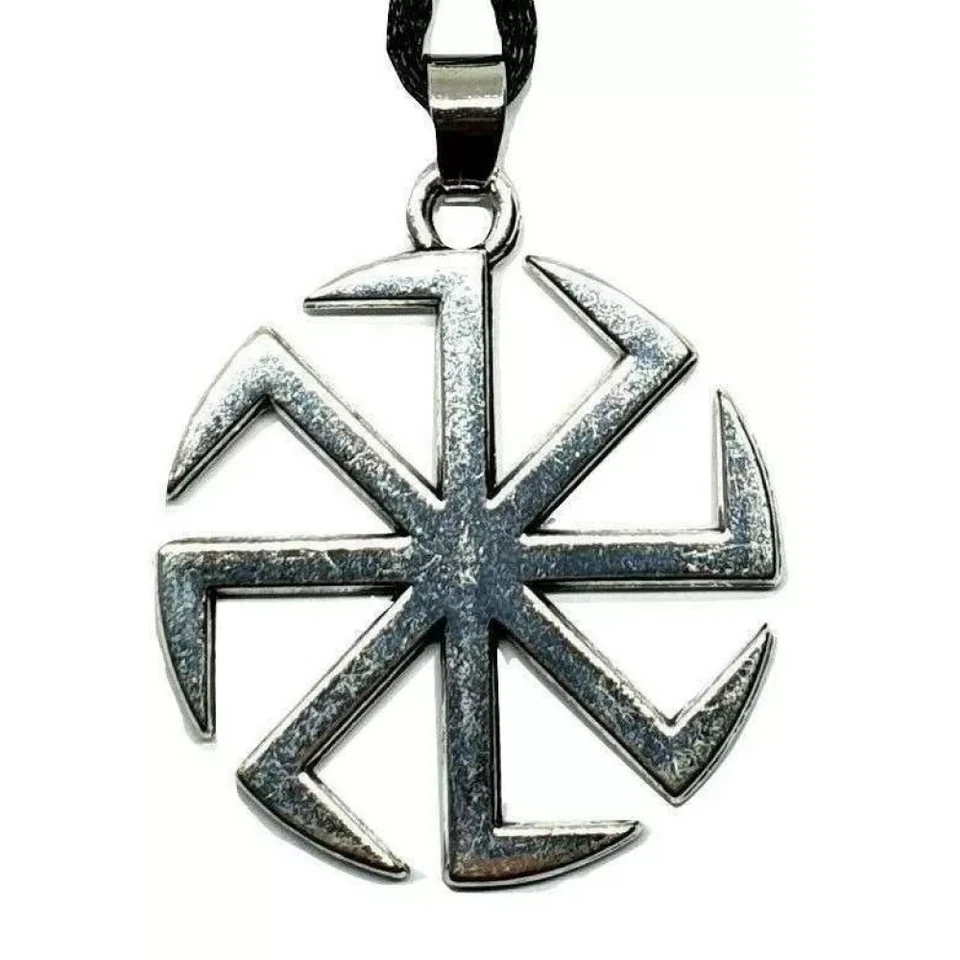 Kolovrat Sun Wheel Necklace Pendant 8 Legged Slavic Svarog Corded Bead Jewellery - Bild 4 von 4