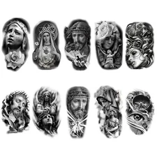 10 Sheets Large Jesus Temporary Tattoos Fake Arm Tattoos for Adults Men Women