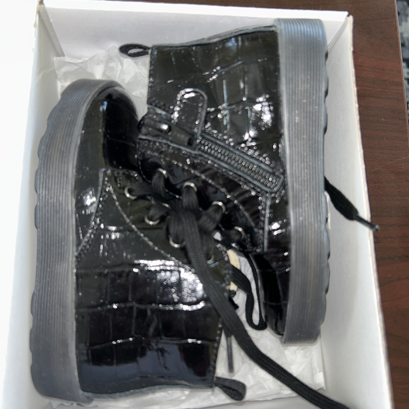 Falcotto Arawn Baby Bootie Crocodile Black Patent Leather Sz 23