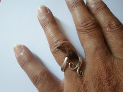 Bague En Argent Massif Avec Cabochon Noir - Taille 52, Occasion, Bijou Simple Et élégant