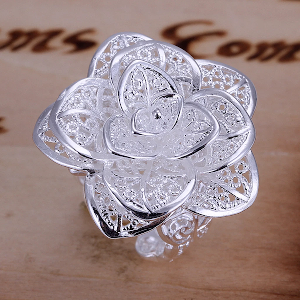 sterling silver rose flower ring products for sale | eBay