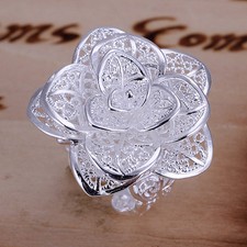 925 Sterling Silver Zirconia Rose Flower Band Ring Size 8 B138